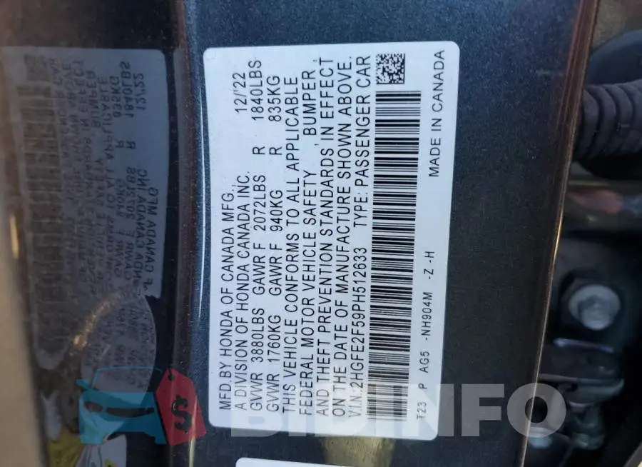 2HGFE2F59PH512633 Photo# 12