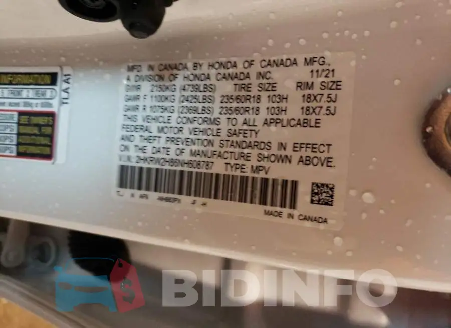 2HKRW2H86NH608787 Photo# 12