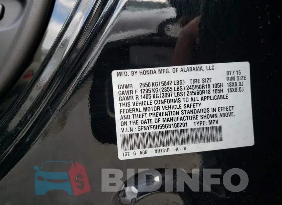 5FNYF6H59GB100291 Photo# 13