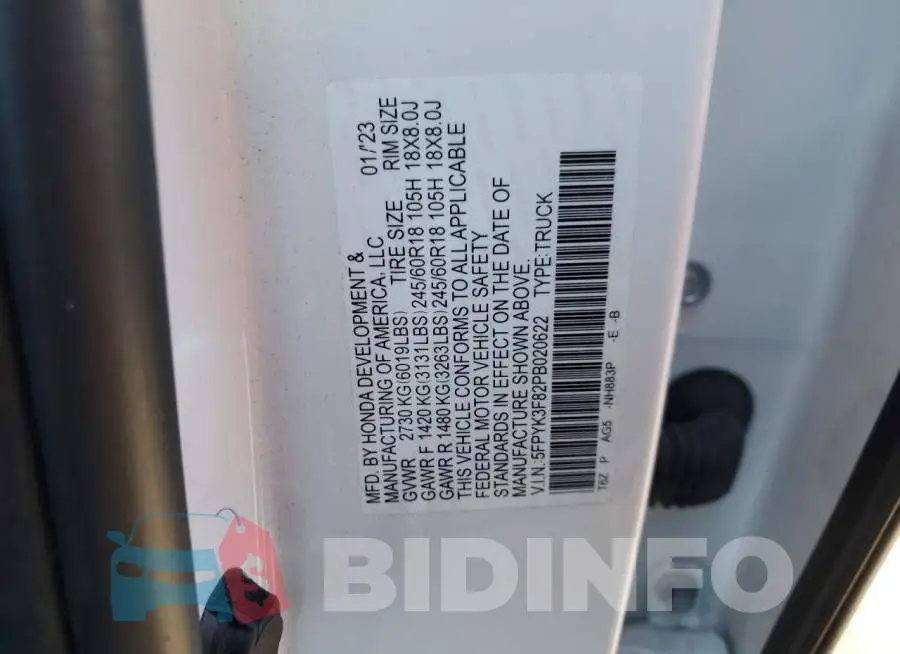 5FPYK3F82PB020622 Photo# 12