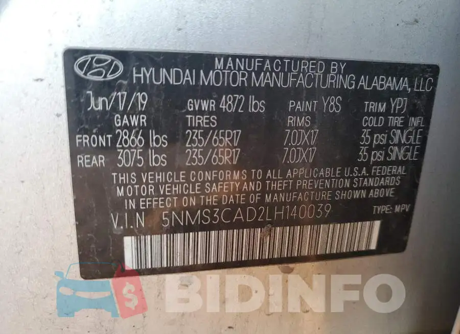 5NMS3CAD2LH140039 Photo# 13