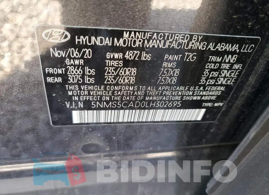 5NMS5CAD0LH302695 Photo# 12