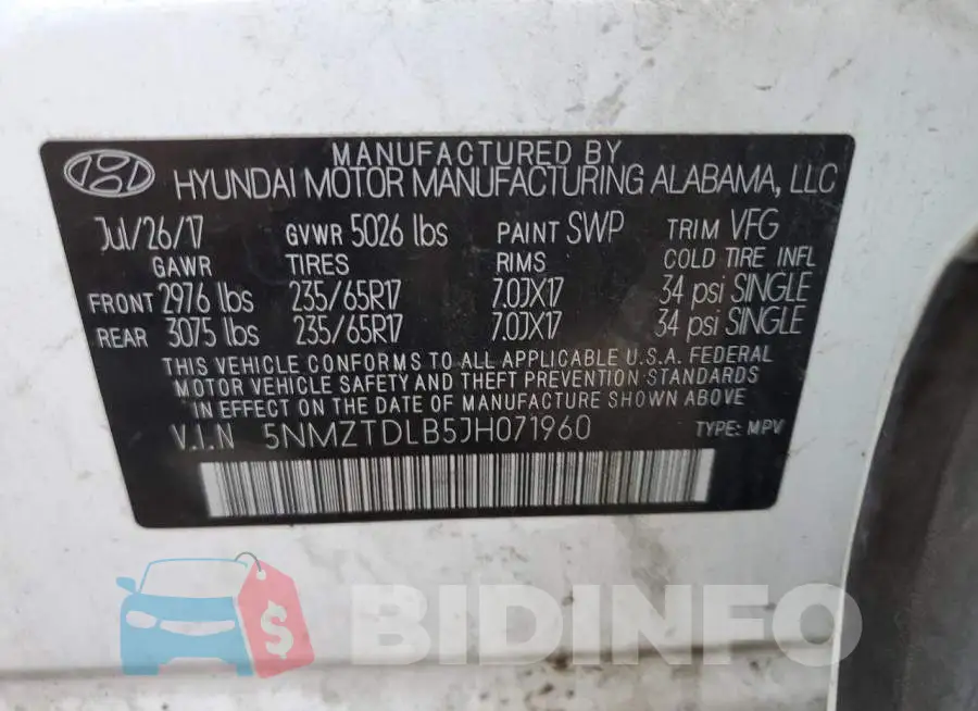 5NMZTDLB5JH071960 Photo# 12