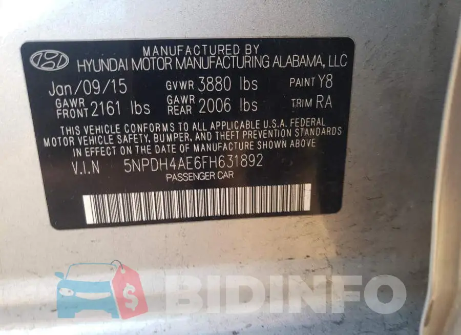 5NPDH4AE6FH631892 Photo# 12