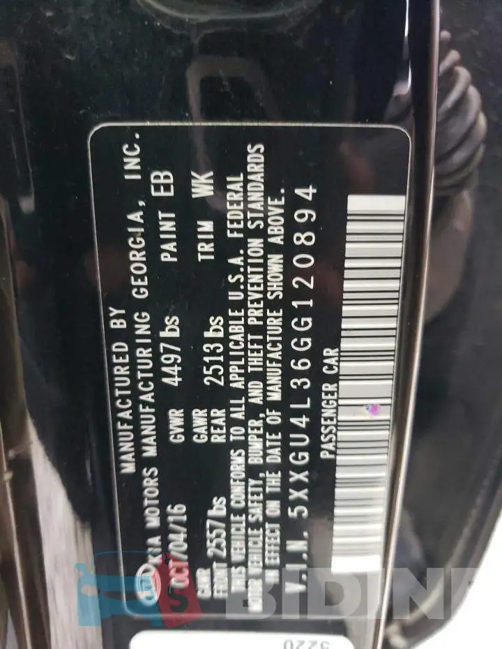 5XXGU4L36GG120894 Photo# 13