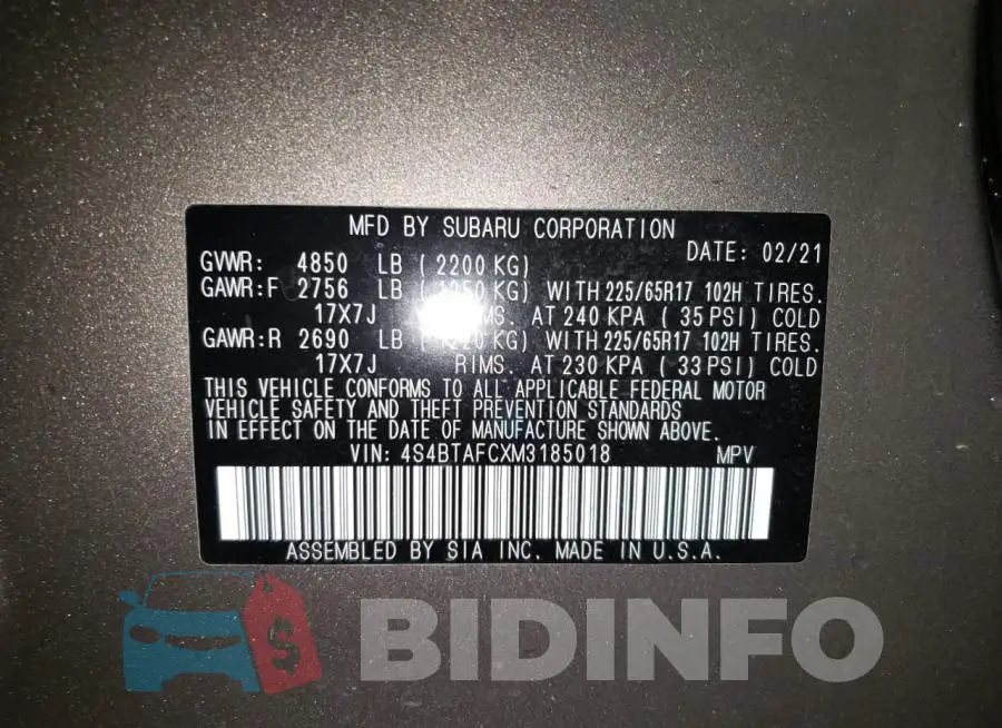 4S4BTAFCXM3185018 Photo# 13