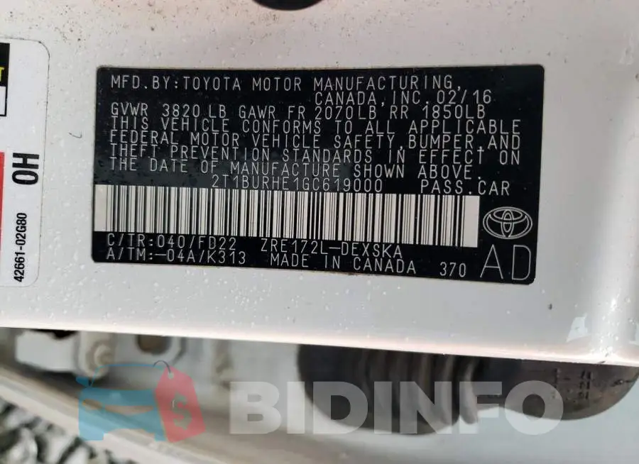 2T1BURHE1GC619000 Photo# 13