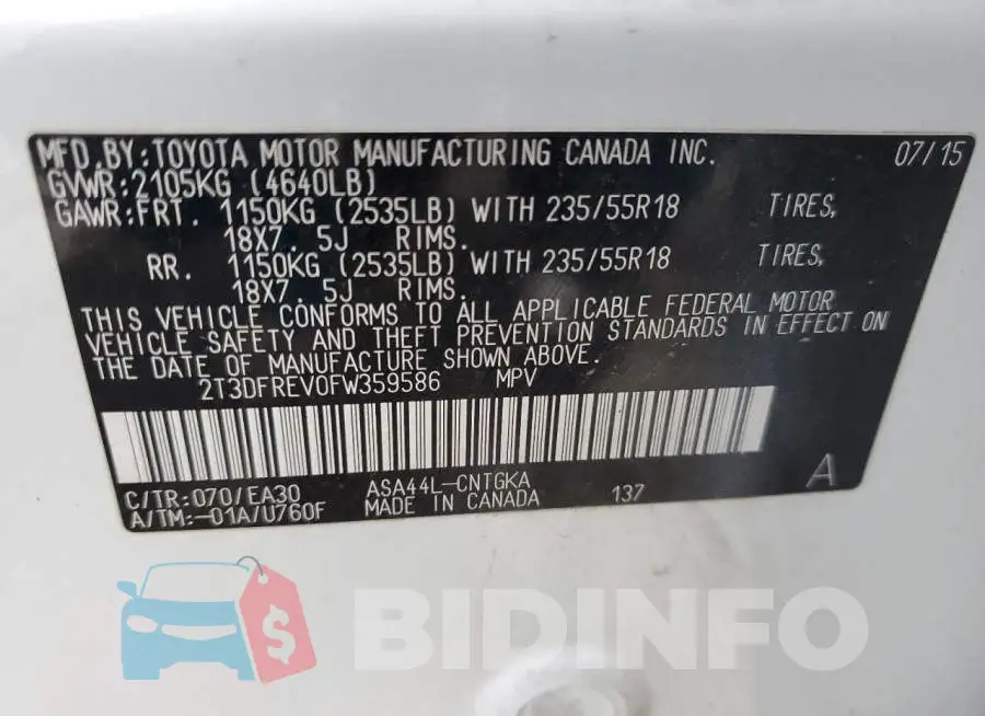 2T3DFREV0FW359586 Photo# 13