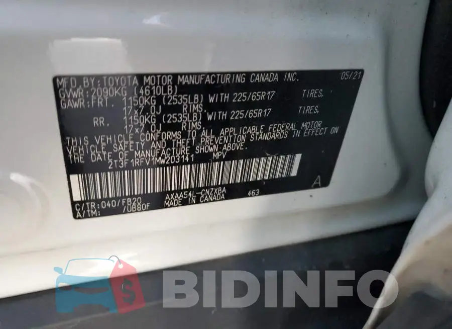 2T3F1RFV1MW203141 Photo# 14