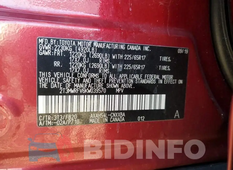 2T3MWRFV6KW039570 Photo# 13