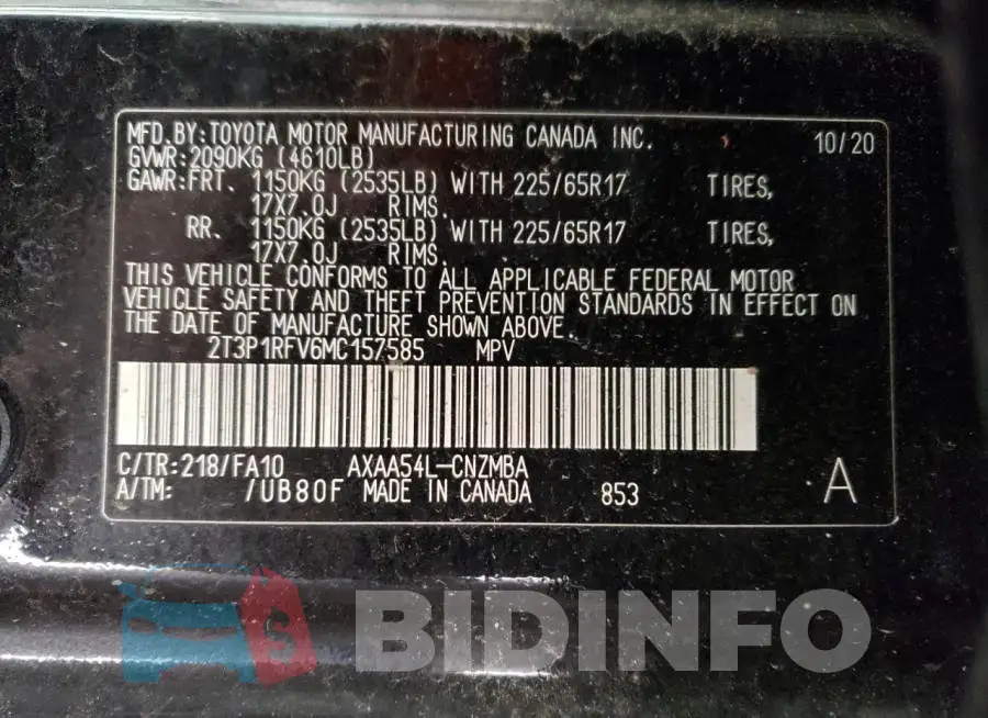 2T3P1RFV6MC157585 Photo# 13