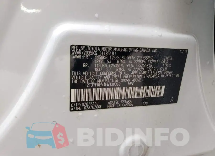 2T3YFREV1FW138368 Photo# 13