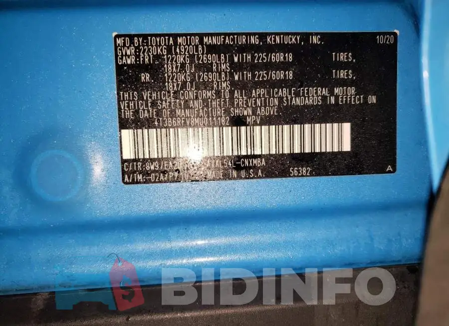4T3B6RFV8MU011182 Photo# 12