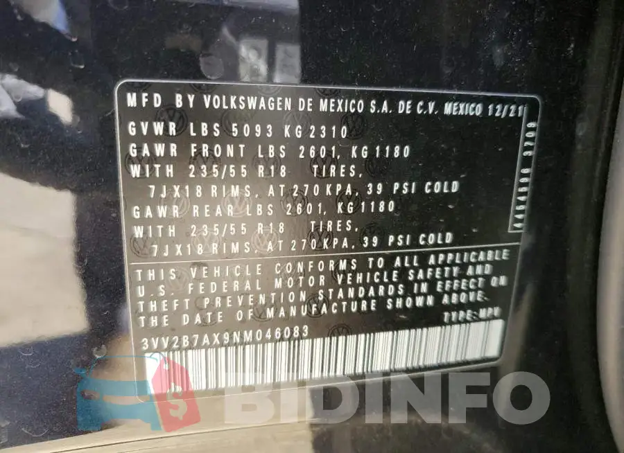 3VV2B7AX9NM046083 Photo# 13