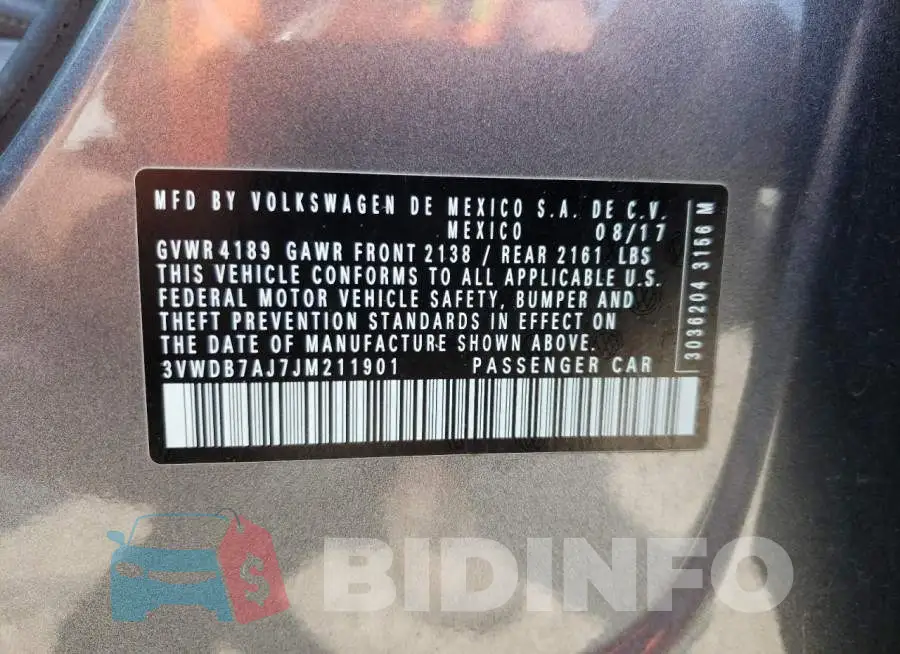 3VWDB7AJ7JM211901 Photo# 12