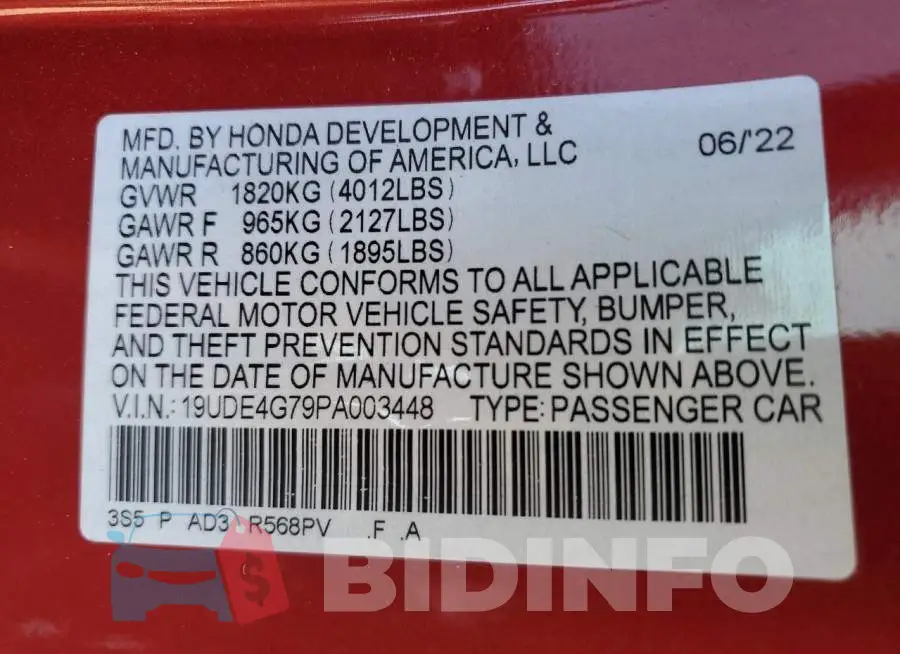19UDE4G79PA003448 Photo# 12