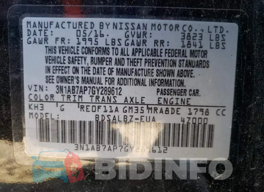3N1AB7AP7GY289612 Photo# 14