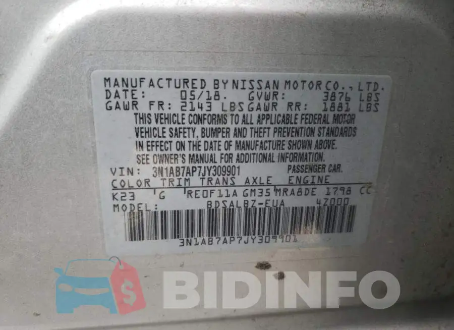 3N1AB7AP7JY309901 Photo# 12