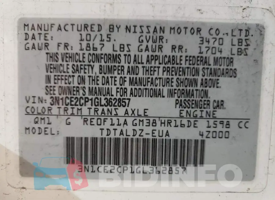 3N1CE2CP1GL362857 Photo# 12