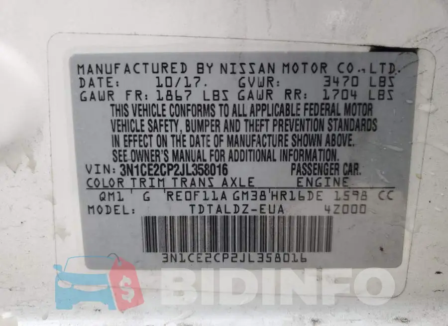 3N1CE2CP2JL358016 Photo# 12