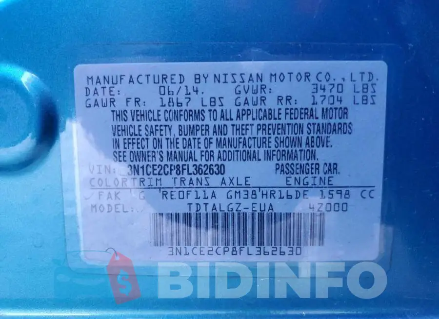 3N1CE2CP8FL362630 Photo# 12