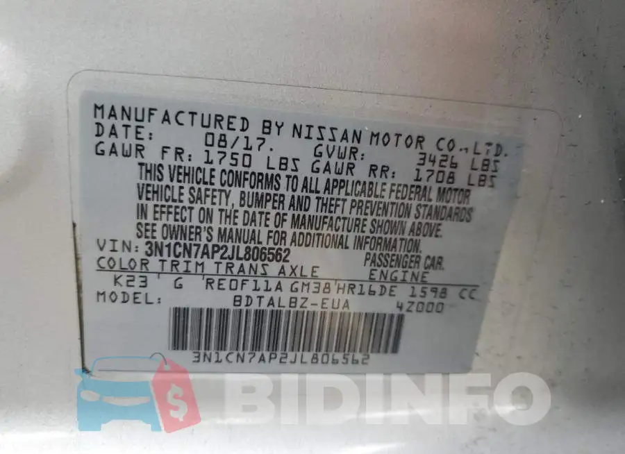 3N1CN7AP2JL806562 Photo# 12