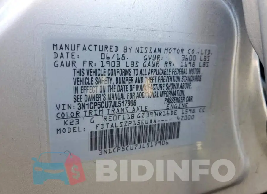 3N1CP5CU7JL517906 Photo# 14