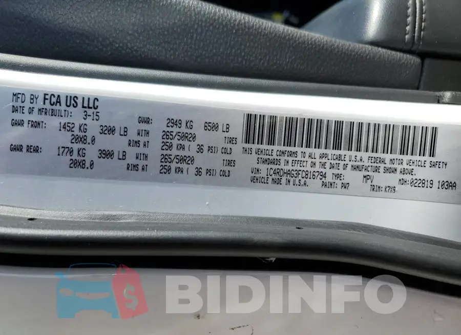 1C4RDHAG3FC816794 Photo# 13