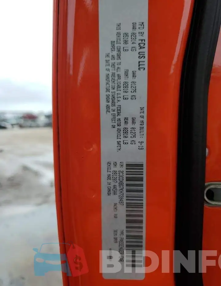 2C3CDXBG7KH720497 Photo# 12