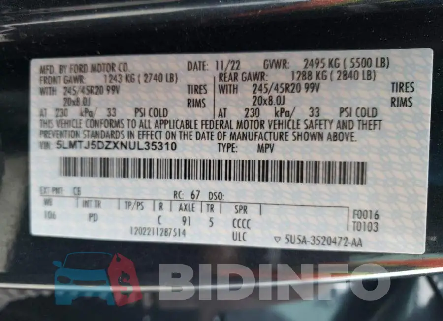 5LMTJ5DZXNUL35310 Photo# 12
