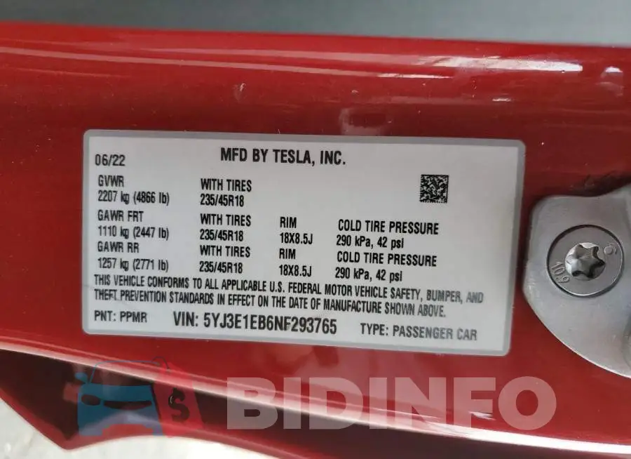 5YJ3E1EB6NF293765 Photo# 12