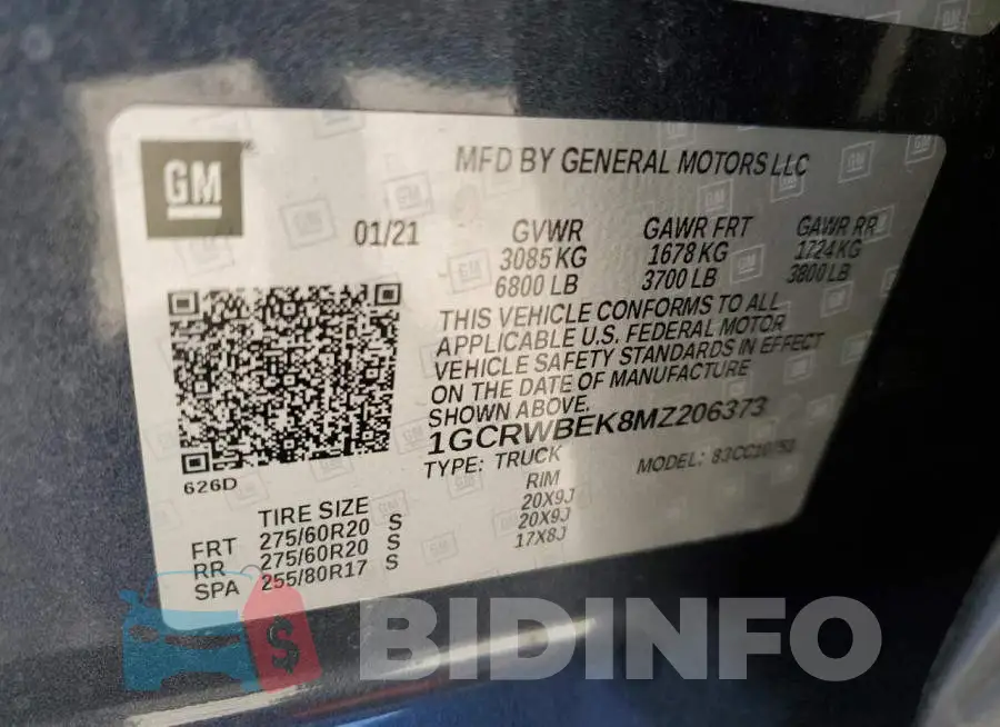 1GCRWBEK8MZ206373 Photo# 12