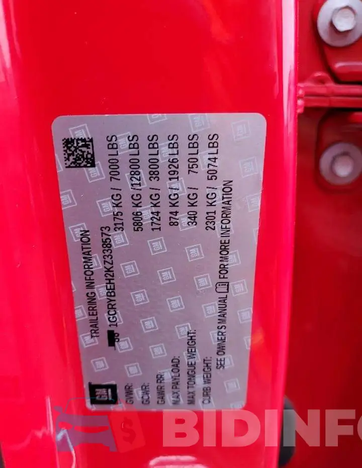 1GCRYBEH2KZ338573 Photo# 12
