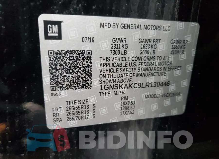1GNSKAKC9LR130446 Photo# 13