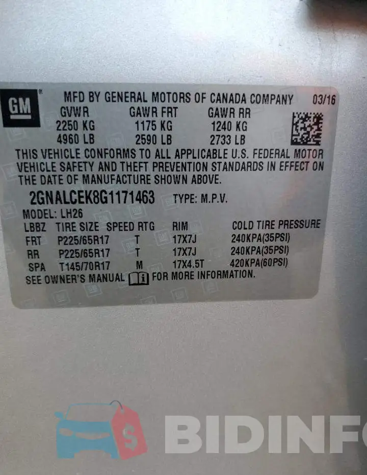2GNALCEK8G1171463 Photo# 12