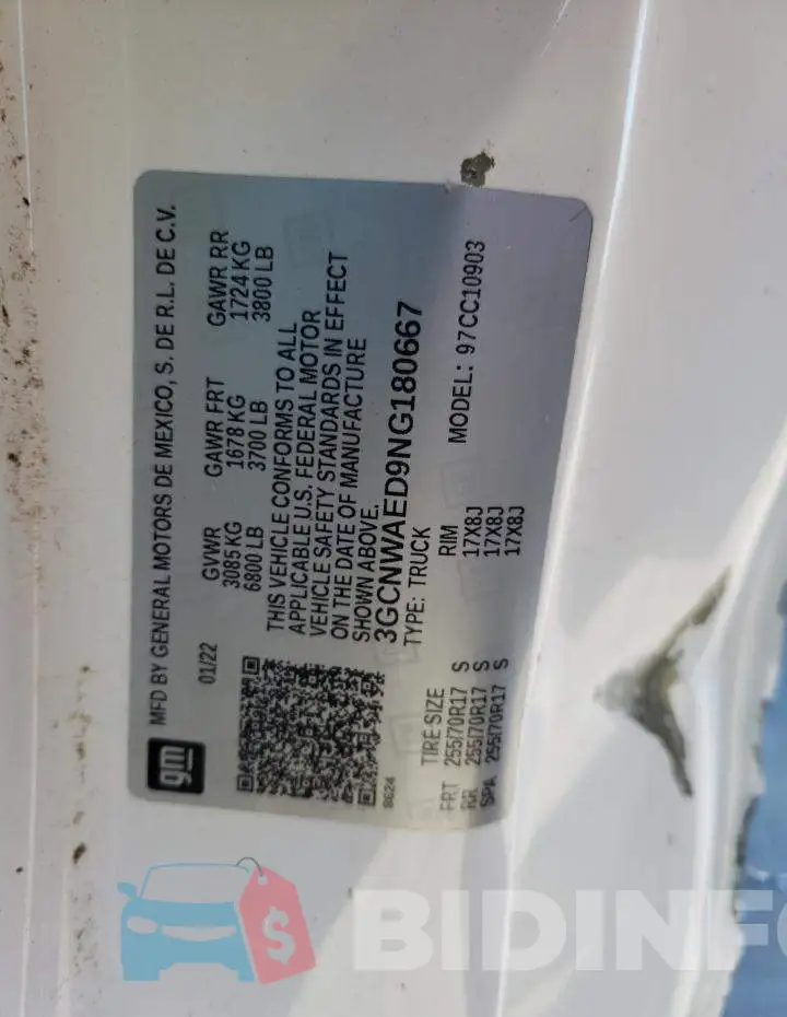 3GCNWAED9NG180667 Photo# 13