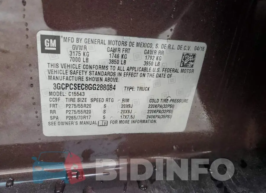 3GCPCSEC8GG288084 Photo# 13