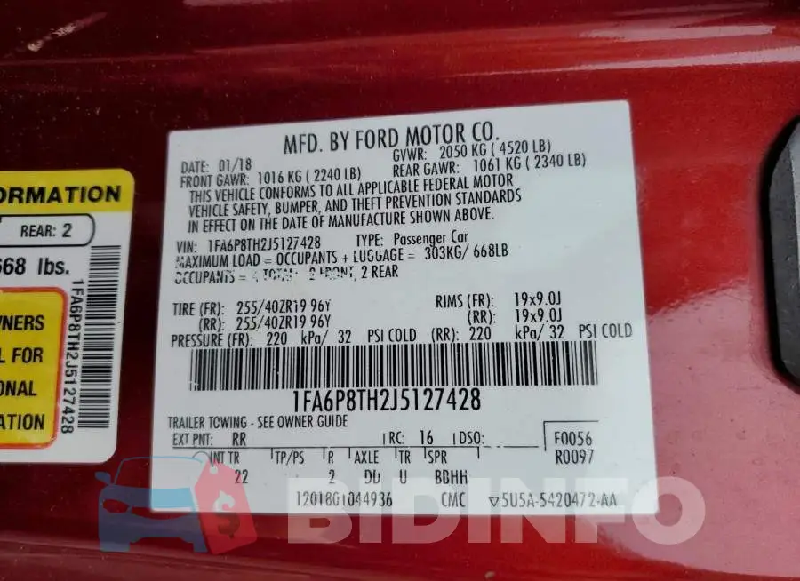1FA6P8TH2J5127428 Photo# 12