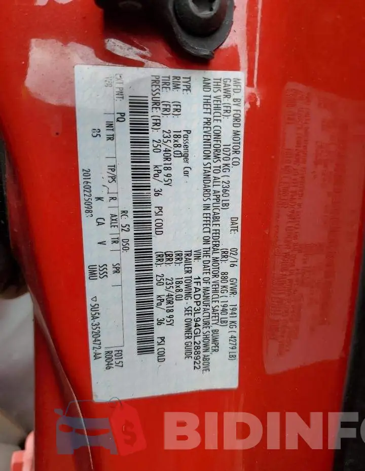 1FADP3L94GL288922 Photo# 12