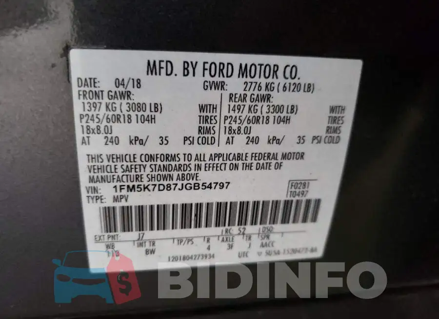 1FM5K7D87JGB54797 Photo# 13