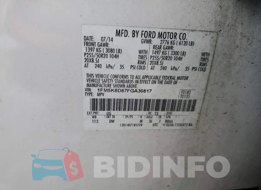 1FM5K8D87FGA30817 Photo# 12