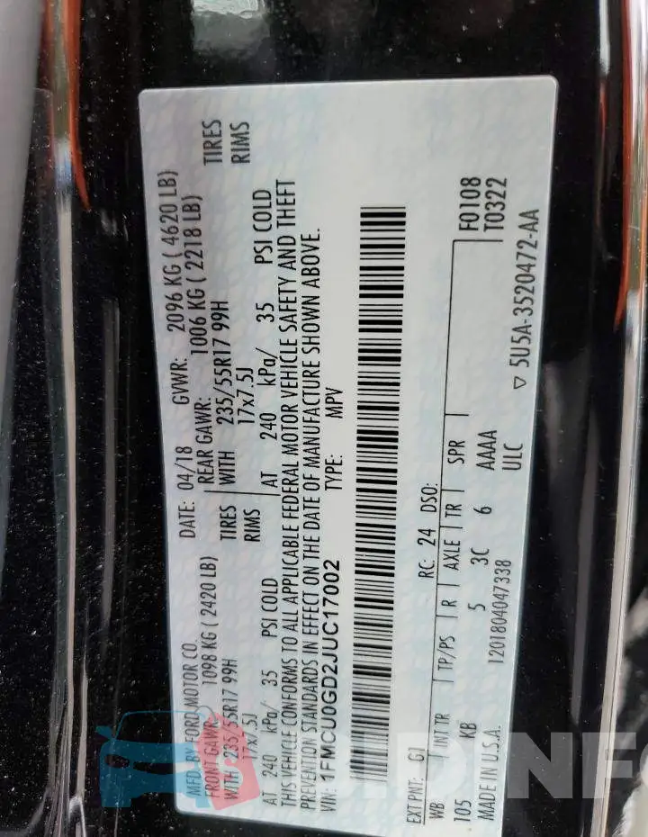 1FMCU0GD2JUC17002 Photo# 14