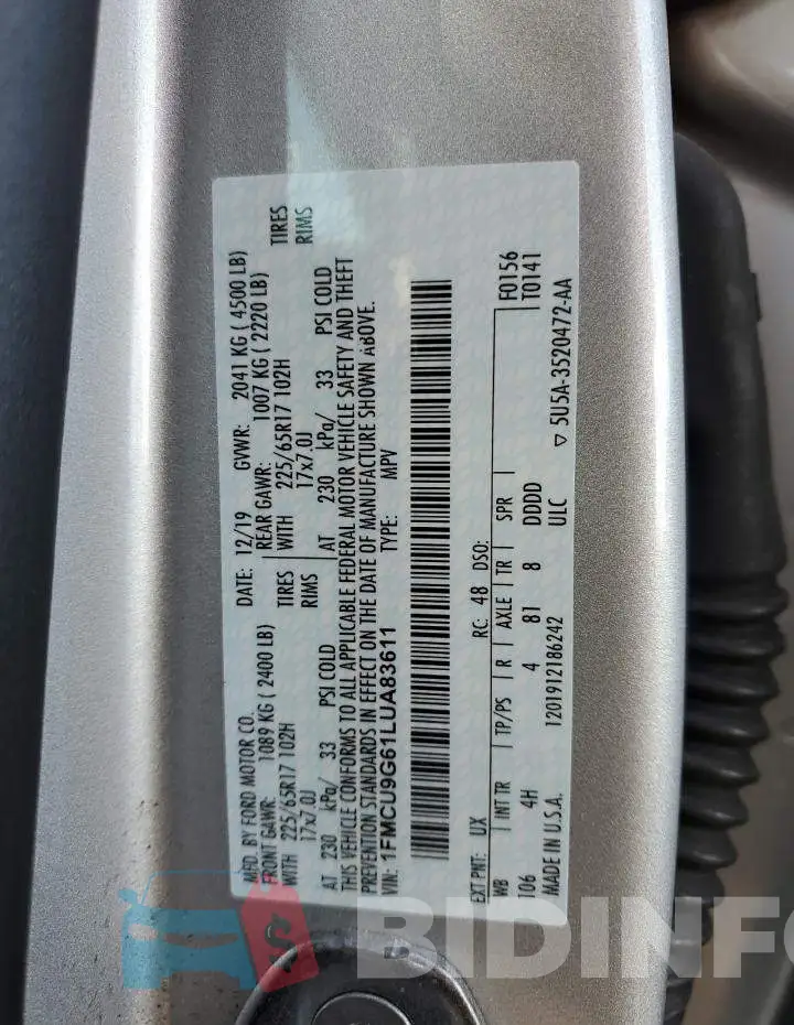 1FMCU9G61LUA83611 Photo# 12