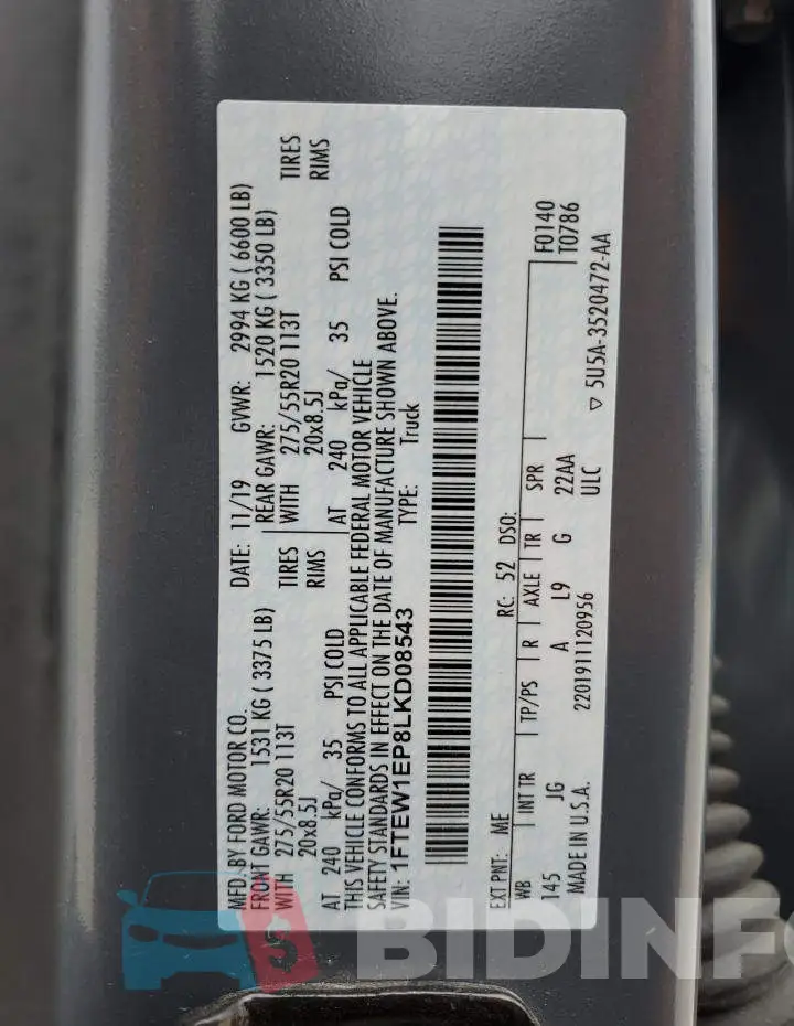 1FTEW1EP8LKD08543 Photo# 13
