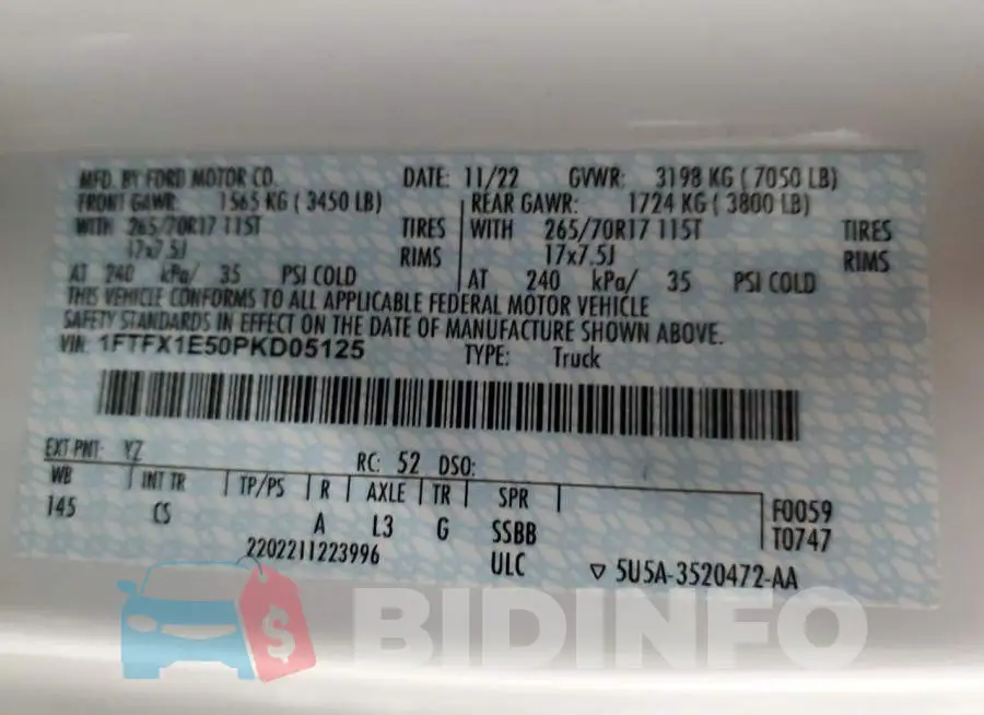 1FTFX1E50PKD05125 Photo# 13
