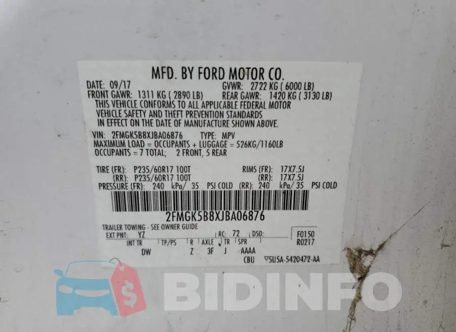 2FMGK5B8XJBA06876 Photo# 12
