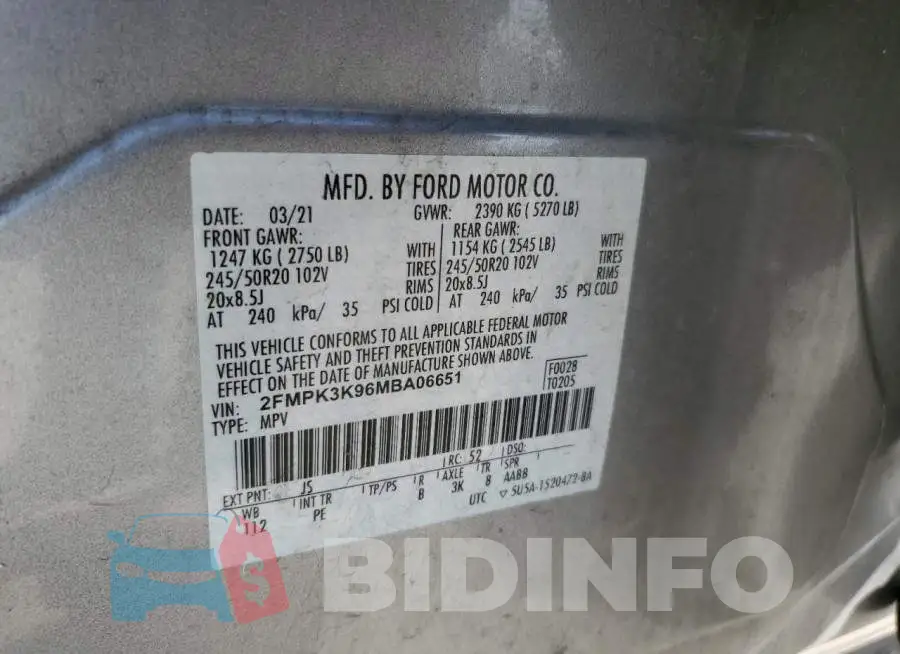 2FMPK3K96MBA06651 Photo# 12
