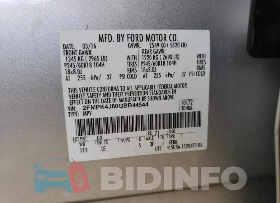 2FMPK4J80GBB44544 Photo# 12