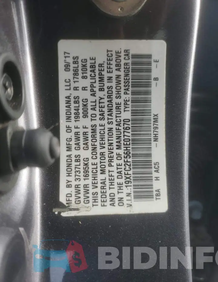 19XFC2F56HE077670 Photo# 12