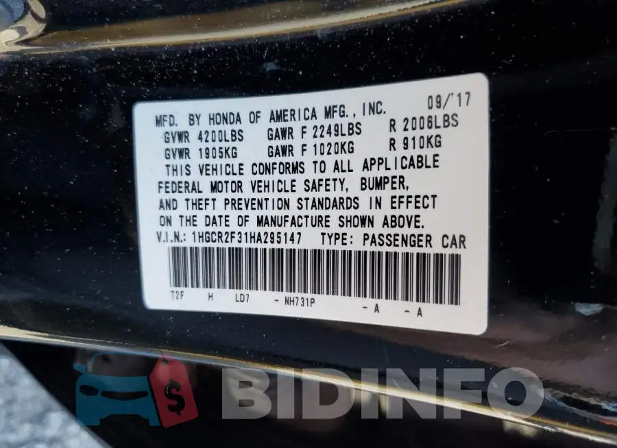 1HGCR2F31HA295147 Photo# 12